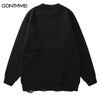 Hip Hop Knitted Sweater Y2K Grunge Mens Ripped Knitted Skull Skeleton Punk Gothic Jumpers Sweaters Streetwear Harajuku Pullovers