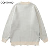 Hip Hop Knitted Sweater Y2K Grunge Mens Ripped Knitted Skull Skeleton Punk Gothic Jumpers Sweaters Streetwear Harajuku Pullovers