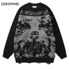 Hip Hop Knitted Sweater Y2K Grunge Mens Ripped Knitted Skull Skeleton Punk Gothic Jumpers Sweaters Streetwear Harajuku Pullovers