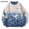 Hip Hop Knitted Sweaters Streetwear Harajuku Japanese Style Wave Jumper Sweater Men Autumn Hip Hop Casual Loose Pullover
