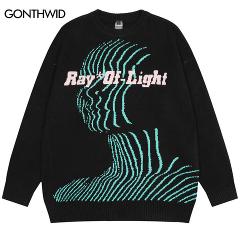 Hip Hop Knitted Sweaters Y2K Grunge Mens Punk Gothic Long Sleeve Jumpers Streetwear 2023 Autumn Harajuku Casual Pullover