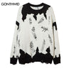 Hip Hop Knitted Sweaters Y2K Grunge Streetwear Vintage Ripped Destroyed Punk Gothic Pullover Jumper 2023 Harajuku Autumn Sweater