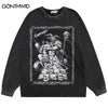 Hip Hop Long Sleeve T-Shirt Skull Skeleton Devil Print Oversized Punk Gothic Tshirt Streetwear 2023 Harajuku Cotton Loose Top