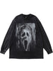 Hip Hop Long Sleeve Tshirt Streetwear Ghost Graphic Print Cotton Distressed Wash T-Shirt Men Harajuku Casual Punk Gothic Shirts