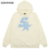 Hip Hop Men Hoodie Sweatshirt Embroidery Star Letter Hooded Streetwear 2023 Harajuku Casual Cotton Loose Pullover Tops