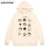 Hip Hop Men Hoodie Sweatshirt Harajuku Funny Cat Print Casual Cotton Oversized Hooded Pullover Loose Long Sleeve Y2K