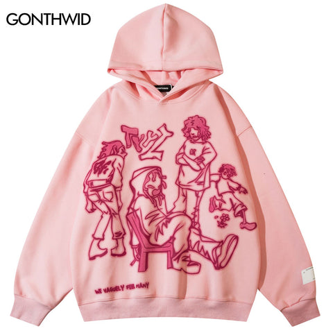 Hip Hop Men Hoodie Sweatshirts Y2K Streetwear Japanese Anime Cartoon Print Hooded Harajuku Casual Loose Pullover Hoodies