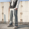 Hip Hop Men Skeleton Black Jeans 2022 Autumn High Waist Washed Harem Pants Harajuku Skeleton Light Color Jeans Streetwear