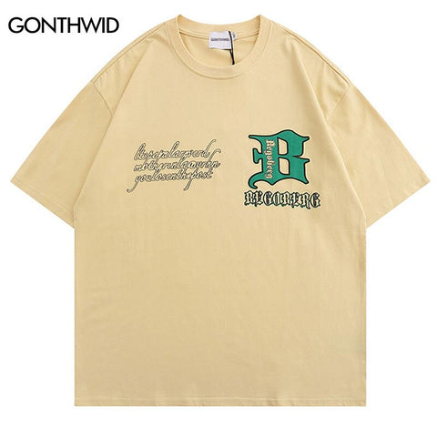 Hip Hop Men Streetwear Tshirt Harajuku Letter Print Short Sleeve Cotton T Shirt 2023 Summer Casual Loose T-Shirt Tee Top