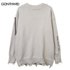 Hip Hop Men Sweaters Streetwear Y2K Grunge Ripped Embroidery Knitted Smily Face Punk Gothic Jumper Hip Hop Casual Loose Pullover