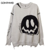 Hip Hop Men Sweaters Streetwear Y2K Grunge Ripped Embroidery Knitted Smily Face Punk Gothic Jumper Hip Hop Casual Loose Pullover