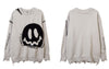 Hip Hop Men Sweaters Streetwear Y2K Grunge Ripped Embroidery Knitted Smily Face Punk Gothic Jumper Hip Hop Casual Loose Pullover