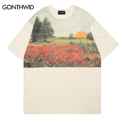 Hip Hop Men T-Shirt Vintage Painting Print Short Sleeve Tshirt Streetwear 2023 Harajuku Casual Cotton T Shirt Tee Top