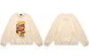 Hip Hop Men Thin Hoodie Sweatshirt Harajuku Hamburger Print Pullover 2023 Autumn Harajuku Casual Loose Crewneck Tops