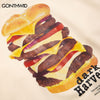 Hip Hop Men Thin Hoodie Sweatshirt Harajuku Hamburger Print Pullover 2023 Autumn Harajuku Casual Loose Crewneck Tops