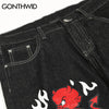 Hip Hop Mens Black Jeans Streetwear Devil Print Punk Gothic Baggy Denim Pants 2023 Harajuku Casual Loose Trousers Male