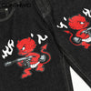 Hip Hop Mens Black Jeans Streetwear Devil Print Punk Gothic Baggy Denim Pants 2023 Harajuku Casual Loose Trousers Male