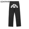 Hip Hop Mens Black Jeans Streetwear Devil Print Punk Gothic Baggy Denim Pants 2023 Harajuku Casual Loose Trousers Male