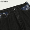 Hip Hop Mens Denim Jean Streetwear Bandana Print Color Block Patchwork Straight Jeans Pants Harajuku Casual Loose Baggy Trousers