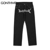 Hip Hop Mens Gothic Jeans Streetwear Graphic Print Black Punk Baggy Denim Pants 2023 Harajuku Casual Loose Trousers Male