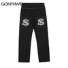 Hip Hop Mens Gothic Jeans Streetwear Graphic Print Black Punk Baggy Denim Pants 2023 Harajuku Casual Loose Trousers Male