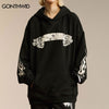 Hip Hop Mens Hoodie Sweatshirt Streetwear Flame Graphic Print Punk Gothic Hooded Harajuku Casual Loose Pullover Hoodies