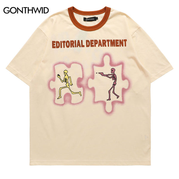 Hip Hop Oversize T-Shirt Funny Skull Skeleton Print Punk Gothic Tshirt Harajuku Summer Casual Loose Cotton Short Sleeve Shirts