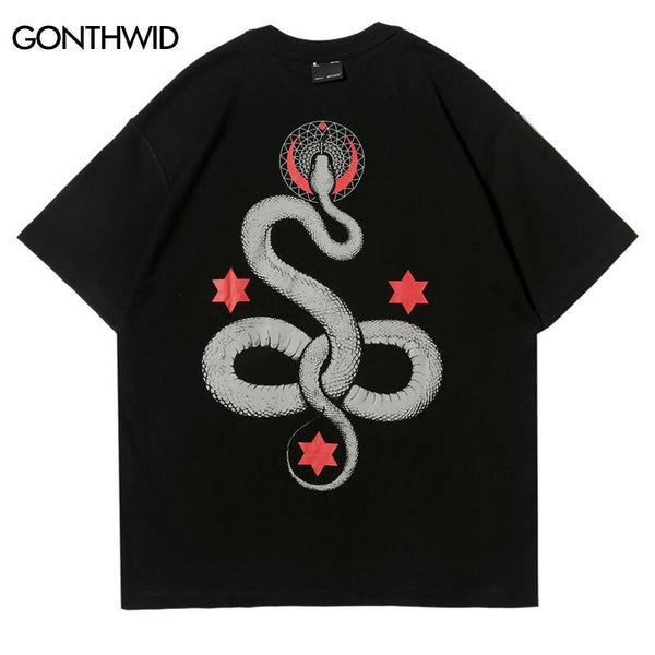 Hip Hop Oversized T-Shirts Men Snake Python Print Casual Loose Tshirt Streetwear 2023 Harajuku Summer Cotton Short Sleeve Tops