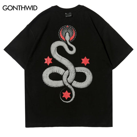 Hip Hop Oversized T-Shirts Men Snake Python Print Casual Loose Tshirt Streetwear 2023 Harajuku Summer Cotton Short Sleeve Tops