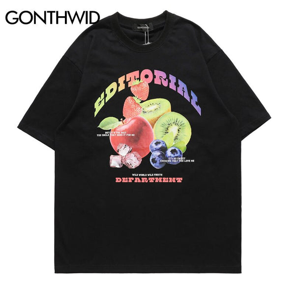 Hip Hop Oversized T-Shirts Streetwear 2023 Harajuku Fruits Graphic Print Cotton Short Sleeve Tshirts Mens Summer Casual Tee Top