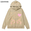Hip Hop Punk Gothic Hooded Hoodie Sweatshirt Skull Skeleton Heart Letter Print Pullover Hoodie Men Harajuku Casual Sweatshirt