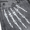 Hip Hop Ripped Jeans Y2K Grunge Streetwear Harajuku Retro Embroidery Skull Baggy Straight Distressed Hole Denim Pants Trousers