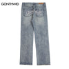 Hip Hop Ripped Jeans Y2K Grunge Streetwear Harajuku Retro Embroidery Skull Baggy Straight Distressed Hole Denim Pants Trousers