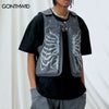 Hip Hop Sleeveless Vest Jacket Streetwear Skull Skeleton Print Zipper Punk Rock Gothic Vest Coat 2023 Mens Summer Casual Top