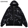 Hip Hop Streetwear Hoodie Y2K Grunge Mens Letter Print Zip Up Fleece Hooded Sweatshirt 2023 Harajuku Casual Tie Dye Coat