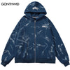 Hip Hop Streetwear Hoodie Y2K Grunge Mens Letter Print Zip Up Fleece Hooded Sweatshirt 2023 Harajuku Casual Tie Dye Coat