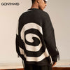 Hip Hop Sweater Streetwear Harajuku Knitted Whirlpool Pullover Jumpers Men Autumn Winter Casual Loose Sweaters Couples