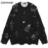 Hip Hop Sweater Y2K Grunge Streetwear Men Ripped Destroyed Hole Punk Gothic Knitted Jumpers Harajuku Casual Pullover Sweaters