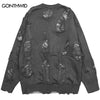 Hip Hop Sweater Y2K Grunge Streetwear Men Ripped Destroyed Hole Punk Gothic Knitted Jumpers Harajuku Casual Pullover Sweaters