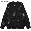 Hip Hop Sweater Y2K Grunge Streetwear Men Ripped Destroyed Hole Punk Gothic Knitted Jumpers Harajuku Casual Pullover Sweaters