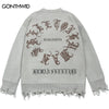 Hip Hop Sweaters Y2K Grunge Streetwear Knitted Skull Skeleton Letter Pullover Jumpers Harajuku Punk Gothic Loose Sweater