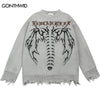 Hip Hop Sweaters Y2K Grunge Streetwear Knitted Skull Skeleton Letter Pullover Jumpers Harajuku Punk Gothic Loose Sweater
