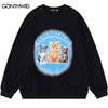 Hip Hop Sweatshirt Hoodie Cute Cats Graphic Print Pullover Hoodie Men Autumn Harajuku Casual Cotton Sweatshirts Couple