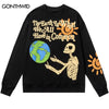 Hip Hop Sweatshirt Hoodie Skull Skeleton Letter Print Punk Gothic Hoodie Streetwear 2023 Harajuku Casual Cotton Loose Pullover
