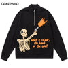 Hip Hop Sweatshirt Hoodie Streetwear Hip Hop Skull Skeleton Print Half Zipper Stand Collar Pullover Harajuku Punk Gothic Hoodies