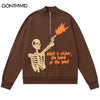 Hip Hop Sweatshirt Hoodie Streetwear Hip Hop Skull Skeleton Print Half Zipper Stand Collar Pullover Harajuku Punk Gothic Hoodies