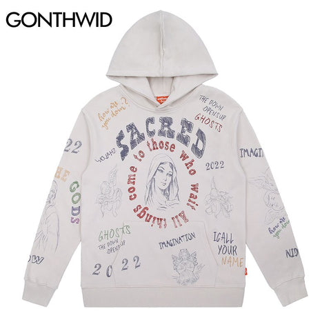 Hip Hop Sweatshirt Hoodie Streetwear Vintage Retro Graffiti Print Gothic Hood Sweatshirts 2023 Men Harajuku Cotton Pullover Male
