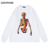 Hip Hop Sweatshirt Men Hoodie Streetwear Skull Skeleton Print Punk Gothic Pullover 2023 Harajuku Casual Cotton Loose Top
