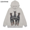 Hip Hop Sweatshirt Mens Hoodie Streetwear Doberman Dog Print Oversized Pullover Hooded 2023 Autumn Harajuku Casual Loose Hoodies