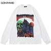 Hip Hop Sweatshirt Streetwear Mens Skull Skeleton Print Punk Gothic Crewneck Pullover 2023 Harajuku Cotton Loose Hoodie